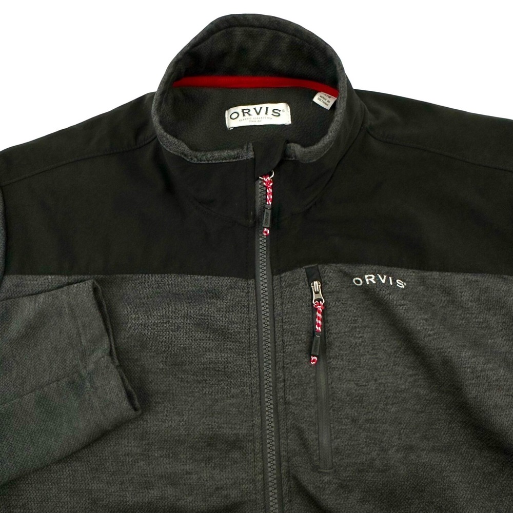 Orvis‎ Mens Large Full Zip Fleece Jacket Charcoal Gray Black Contrast 1522009